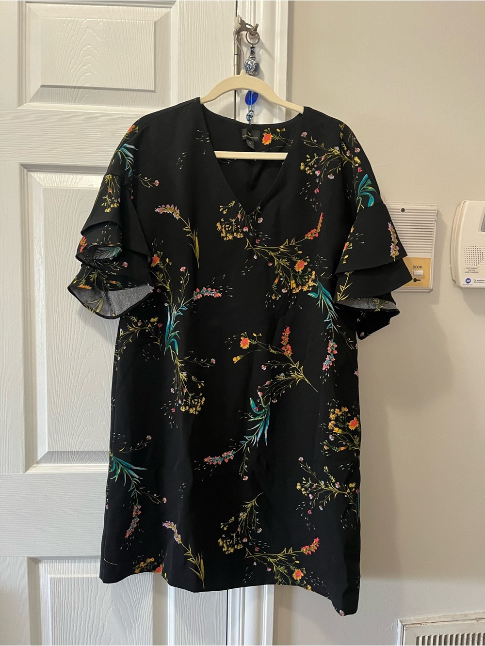 Worthington Vintage Black Floral Dress with Ruffle Detail